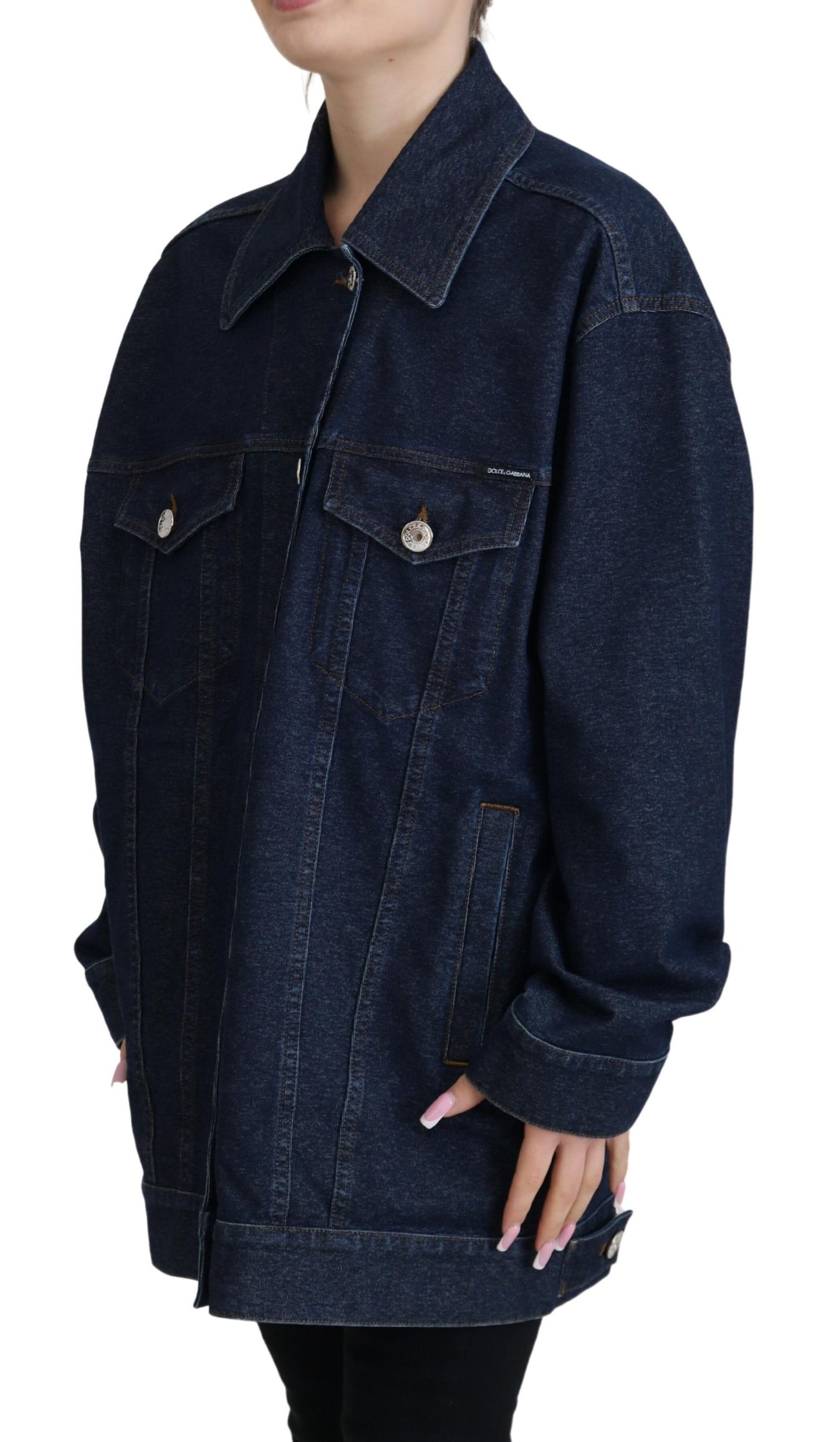 Dolce & Gabbana Blue Button Down Denim Collared Cotton Jacket