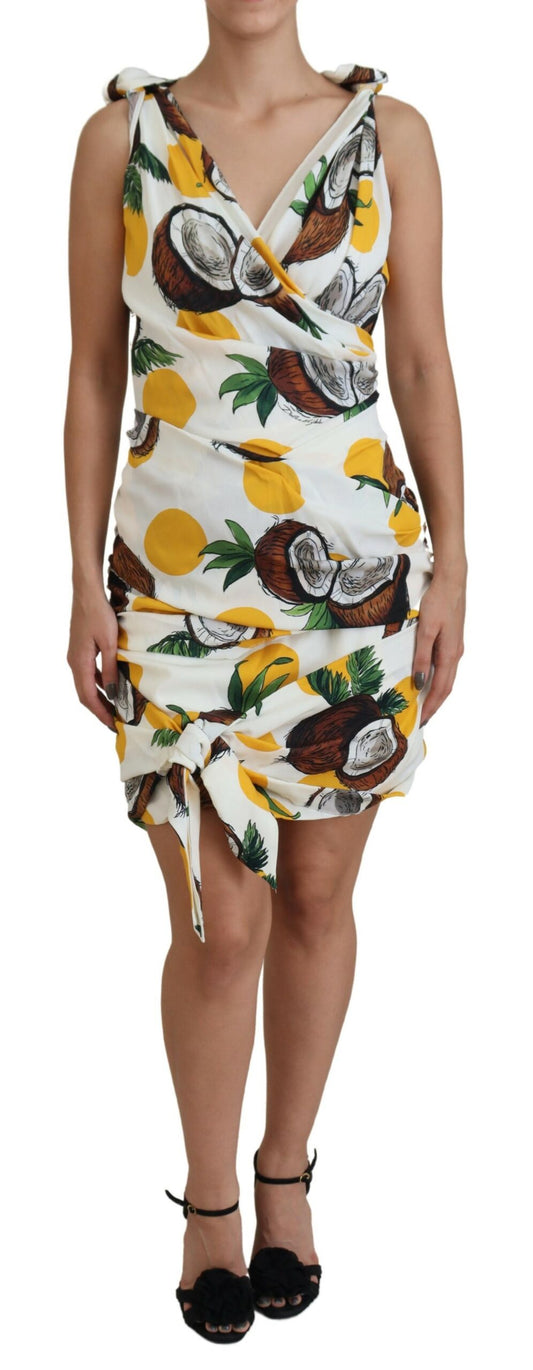 Dolce & Gabbana White Coconut Print Sheath Mini Silk Dress