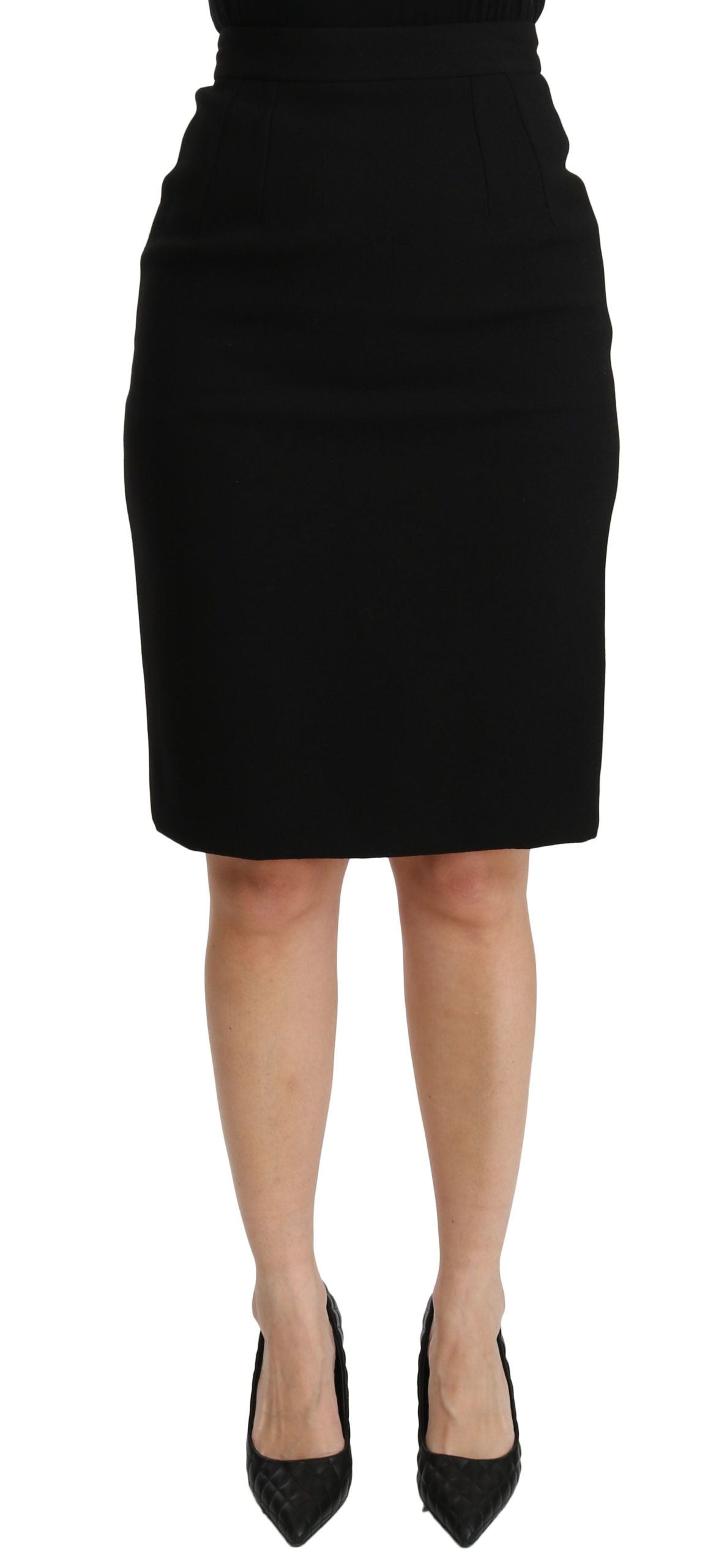 Dolce & Gabbana Black Pencil Cut High Waist Wool Skirt