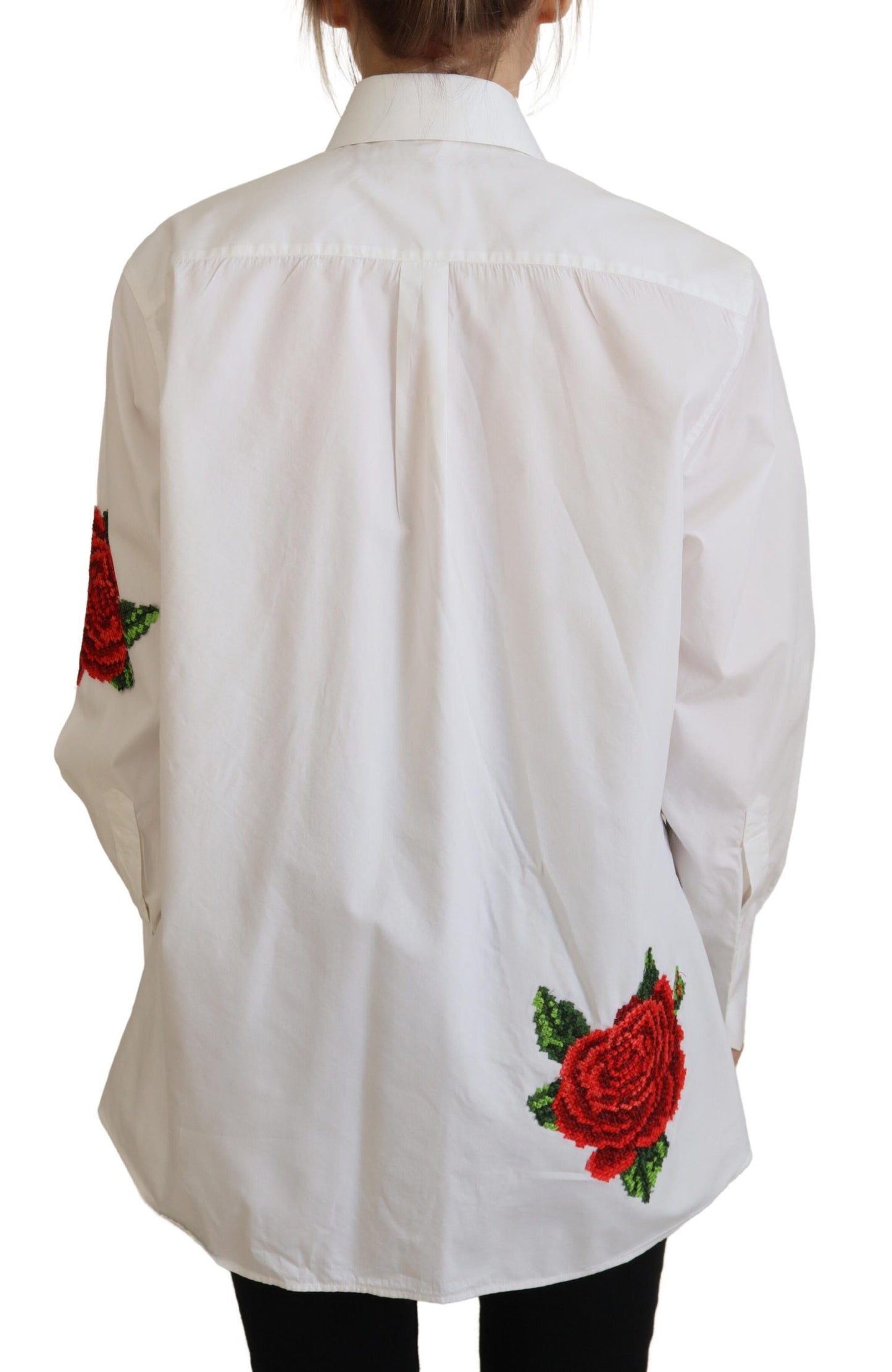 Dolce & Gabbana White Cotton Flower Embroidery Shirt Top