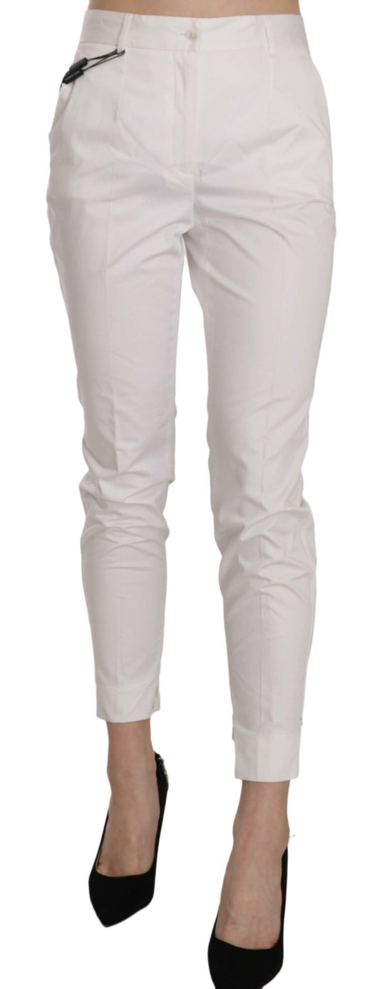 Dolce & Gabbana White High Waist Skinny Cropped Trouser Pants