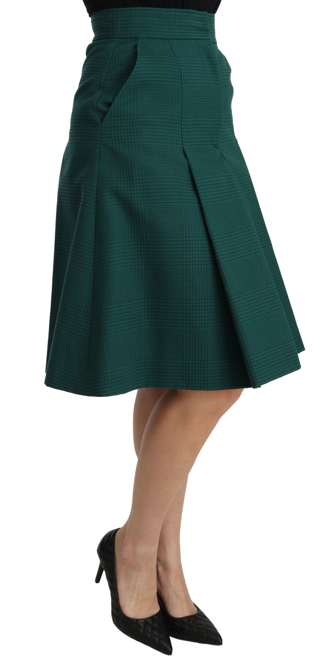 Dolce & Gabbana Green Pleated A-line High Waist Cotton  Skirt