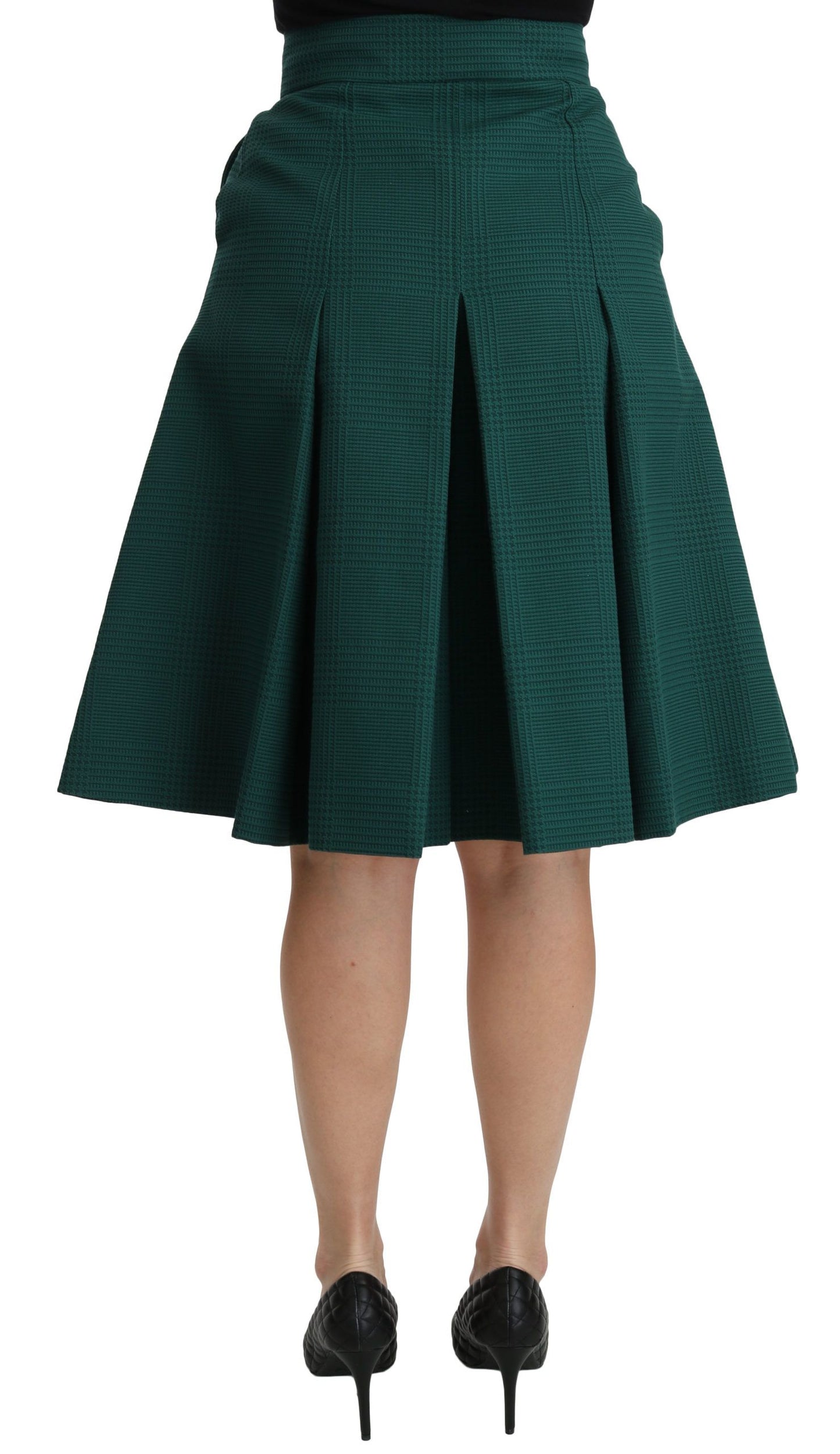 Dolce & Gabbana Green Pleated A-line High Waist Cotton  Skirt