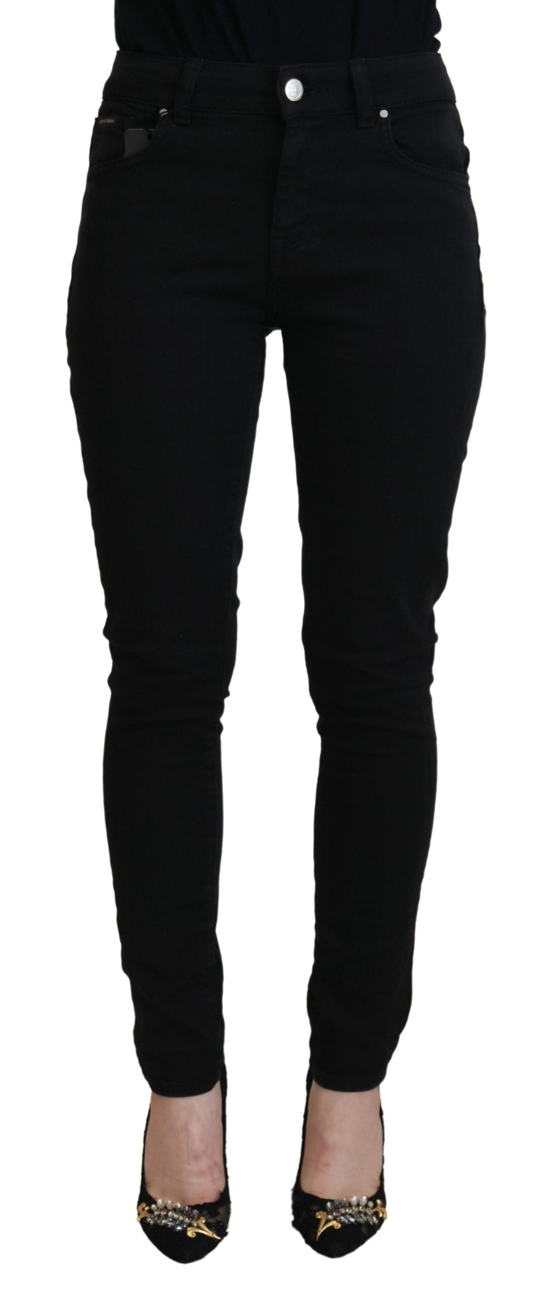 Dolce & Gabbana Black Cotton Skinny Mid Waist Denim Jeans