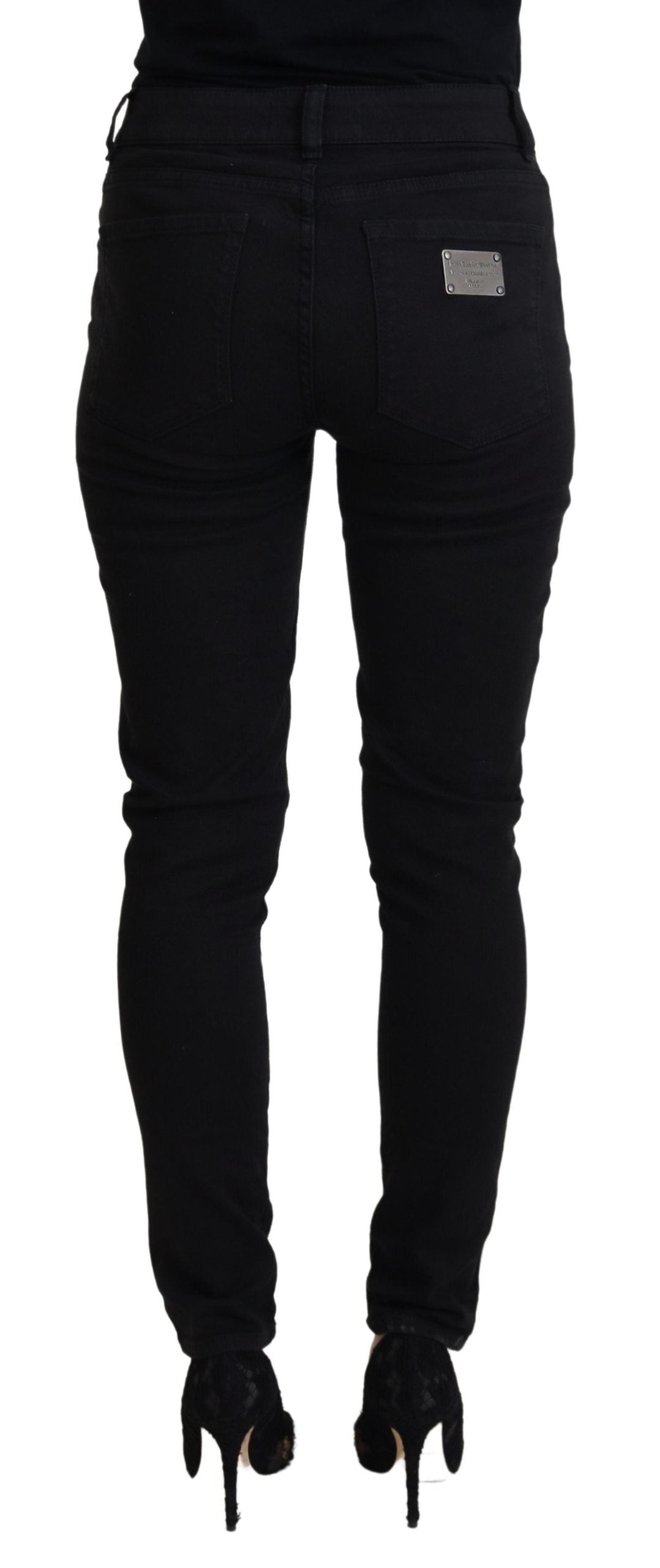 Dolce & Gabbana Black Cotton Skinny Mid Waist Denim Jeans