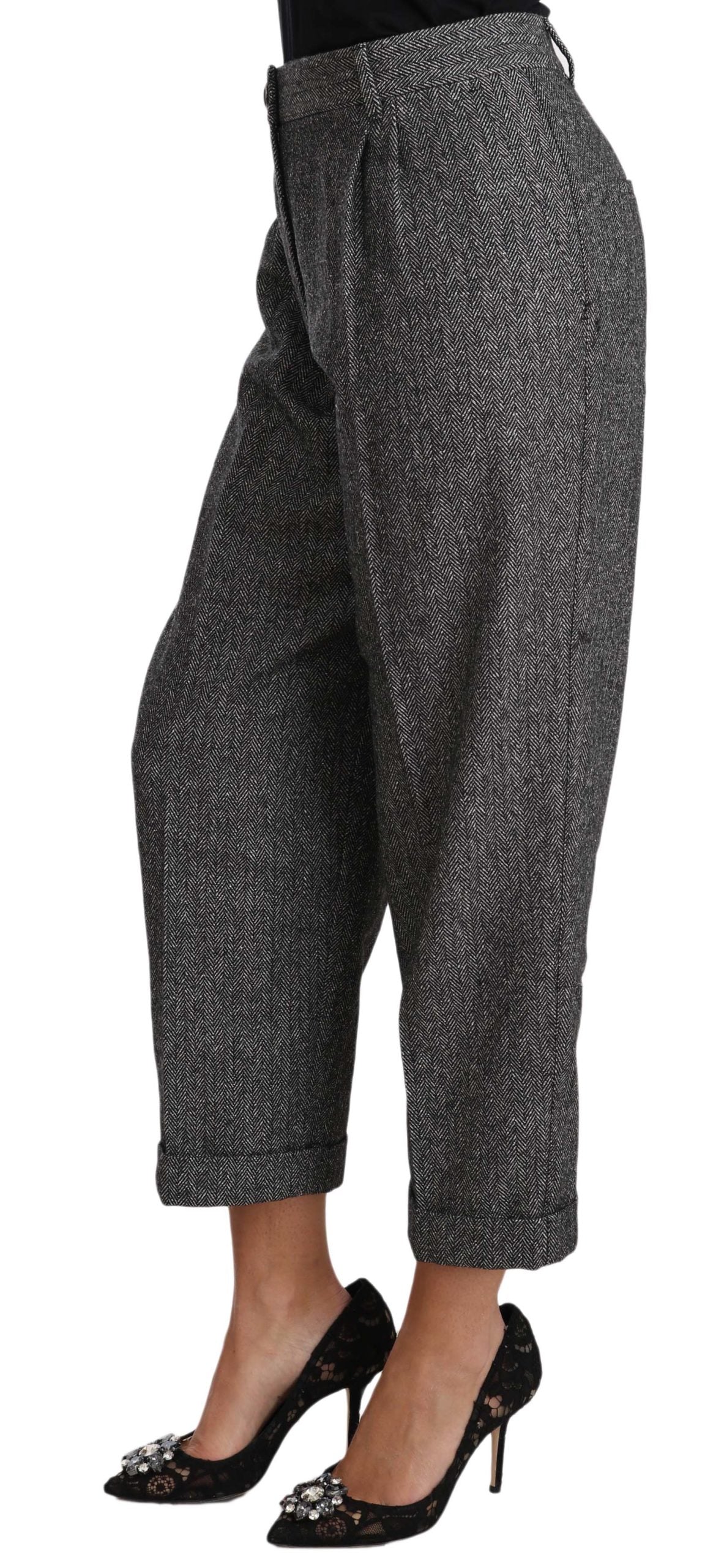 Dolce & Gabbana Gray Wool Pleated Cropped Trouser Pants