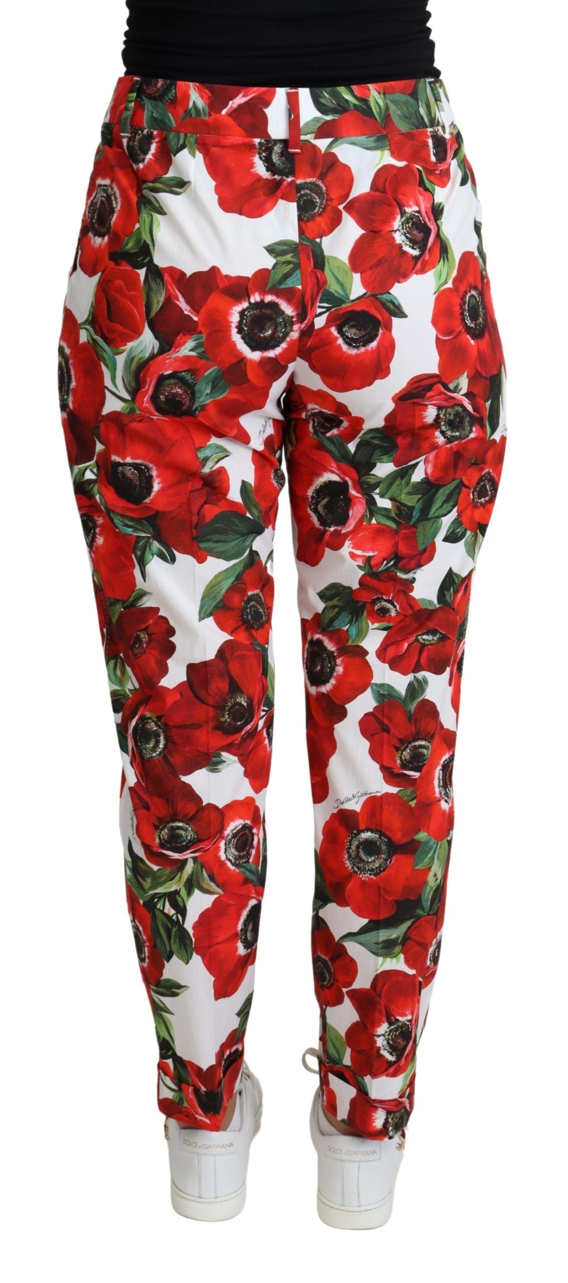 Dolce & Gabbana White Anemone Print Tapered Cotton Trouser Pant