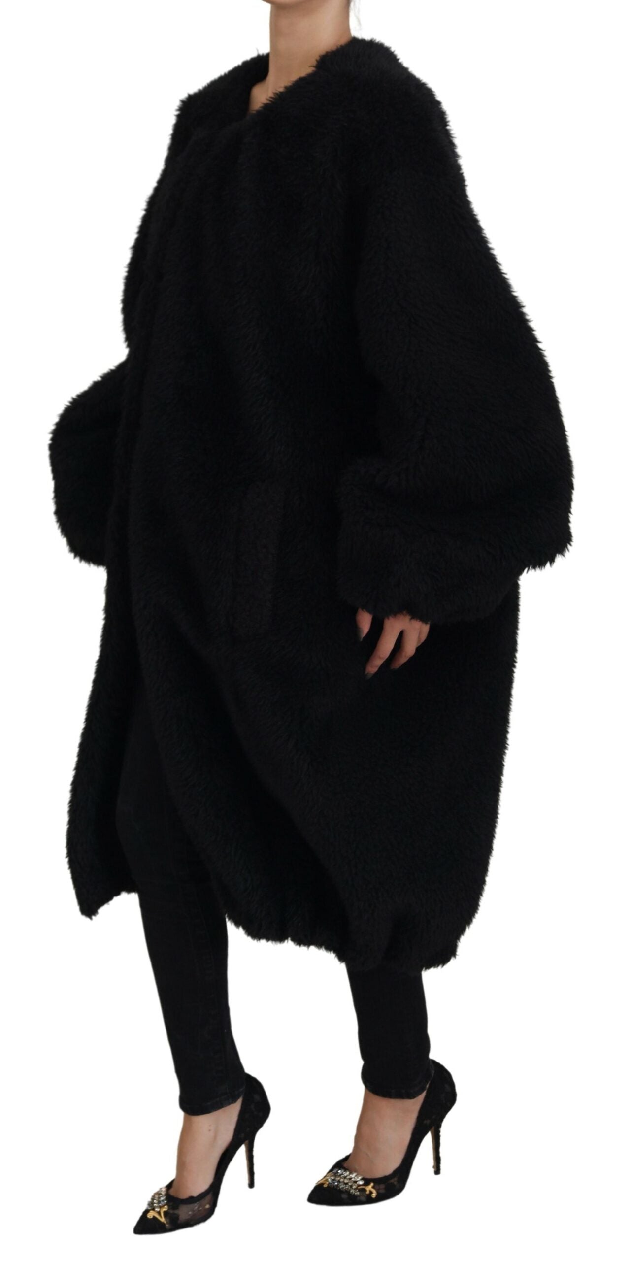 Dolce & Gabbana Black Cashmere Blend Faux Fur Coat Jacket