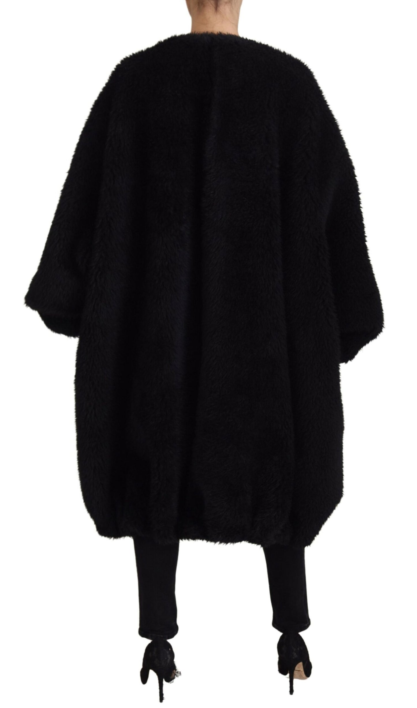 Dolce & Gabbana Black Cashmere Blend Faux Fur Coat Jacket