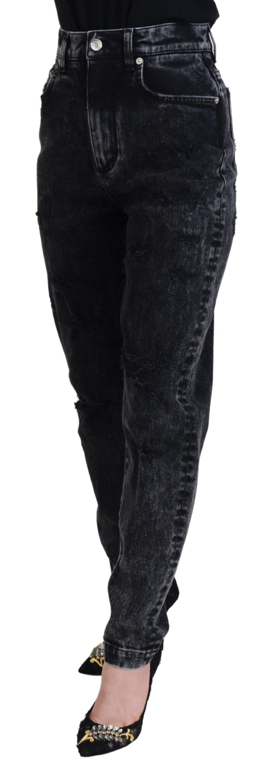 Dolce & Gabbana Black Washed Cotton High Waist Denim Jeans