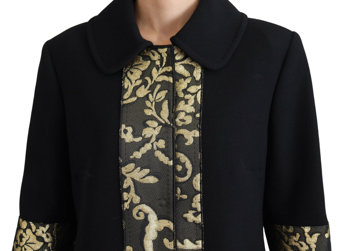 Dolce & Gabbana Black Gold Jacquard Long Trench Coat Jacket