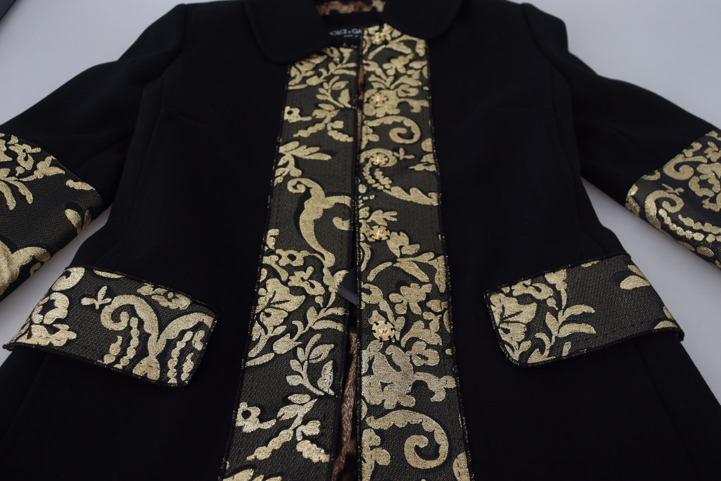 Dolce & Gabbana Black Gold Jacquard Long Trench Coat Jacket