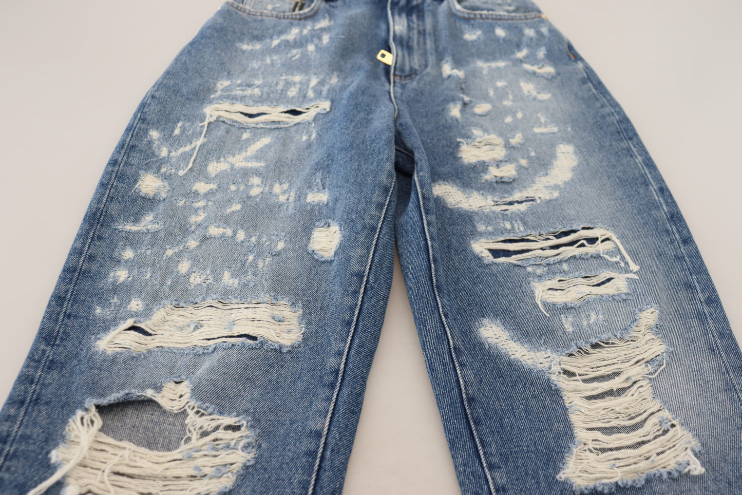 Dolce & Gabbana Blue Washed Cotton Tattered Denim Jeans