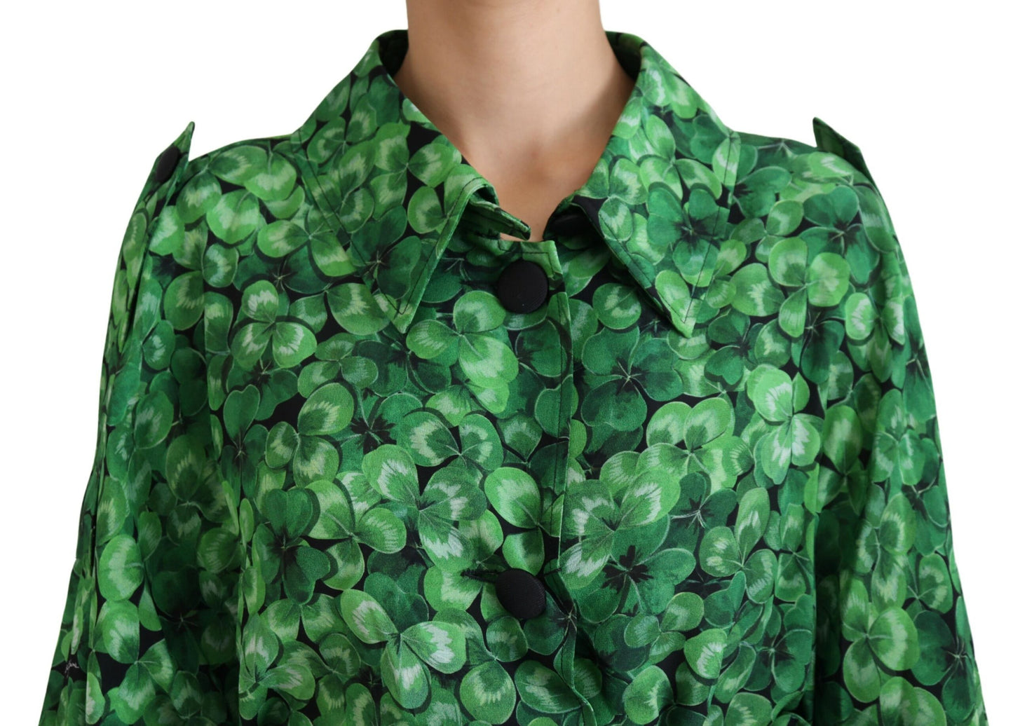 Dolce & Gabbana Green Leaves Print Silk Trench Coat Jacket