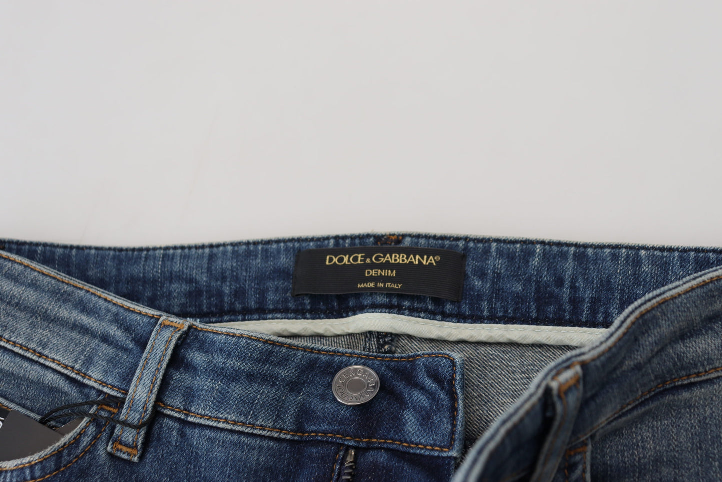 Dolce & Gabbana Blue Washed Cotton Tattered Denim Jeans