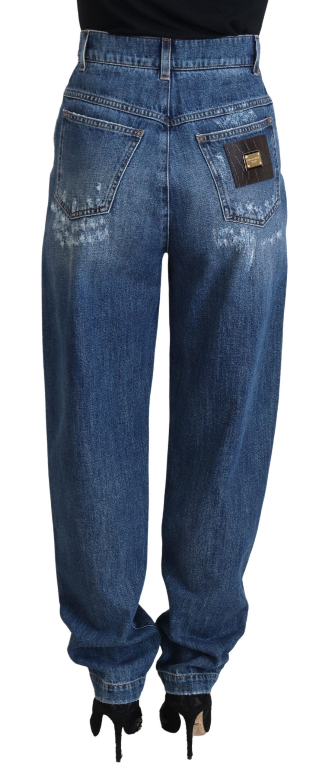 Dolce & Gabbana Blue Washed Cotton Tattered Denim Jeans