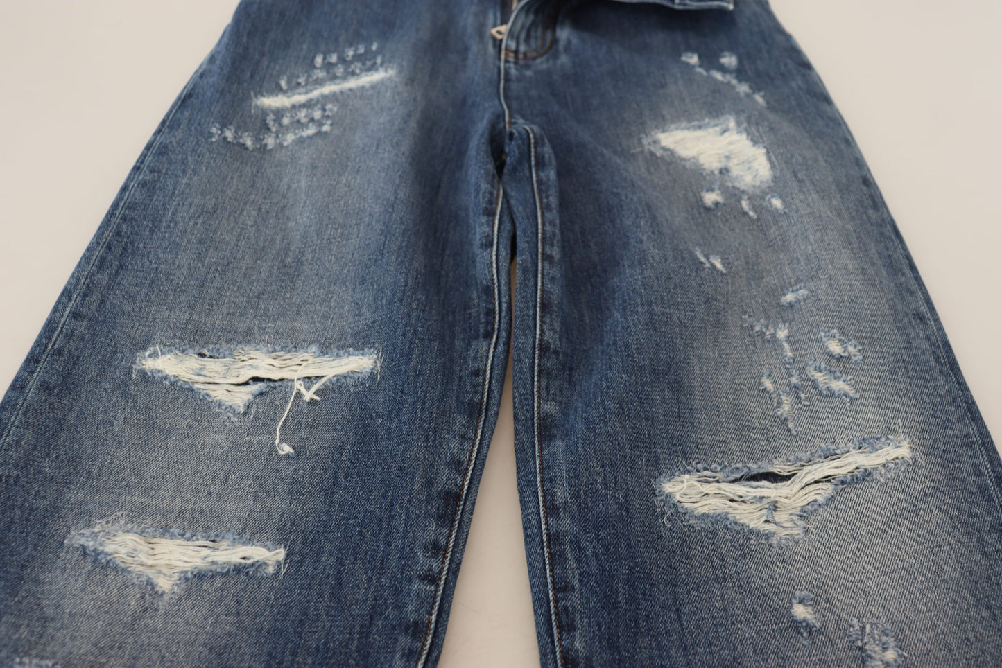 Dolce & Gabbana Blue Washed Cotton Tattered Denim Jeans