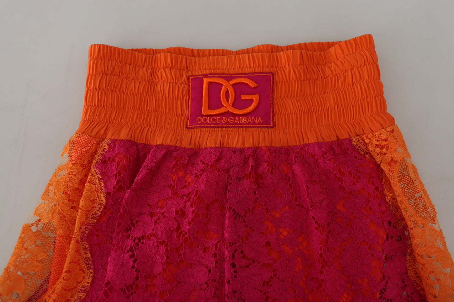 Dolce & Gabbana Pink Orange Lace Cotton High Waist Shorts