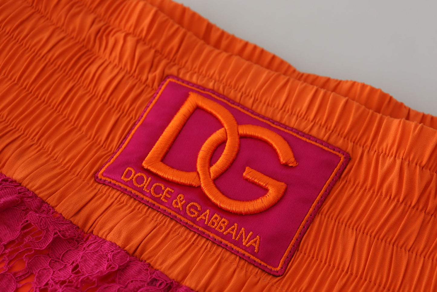 Dolce & Gabbana Pink Orange Lace Cotton High Waist Shorts