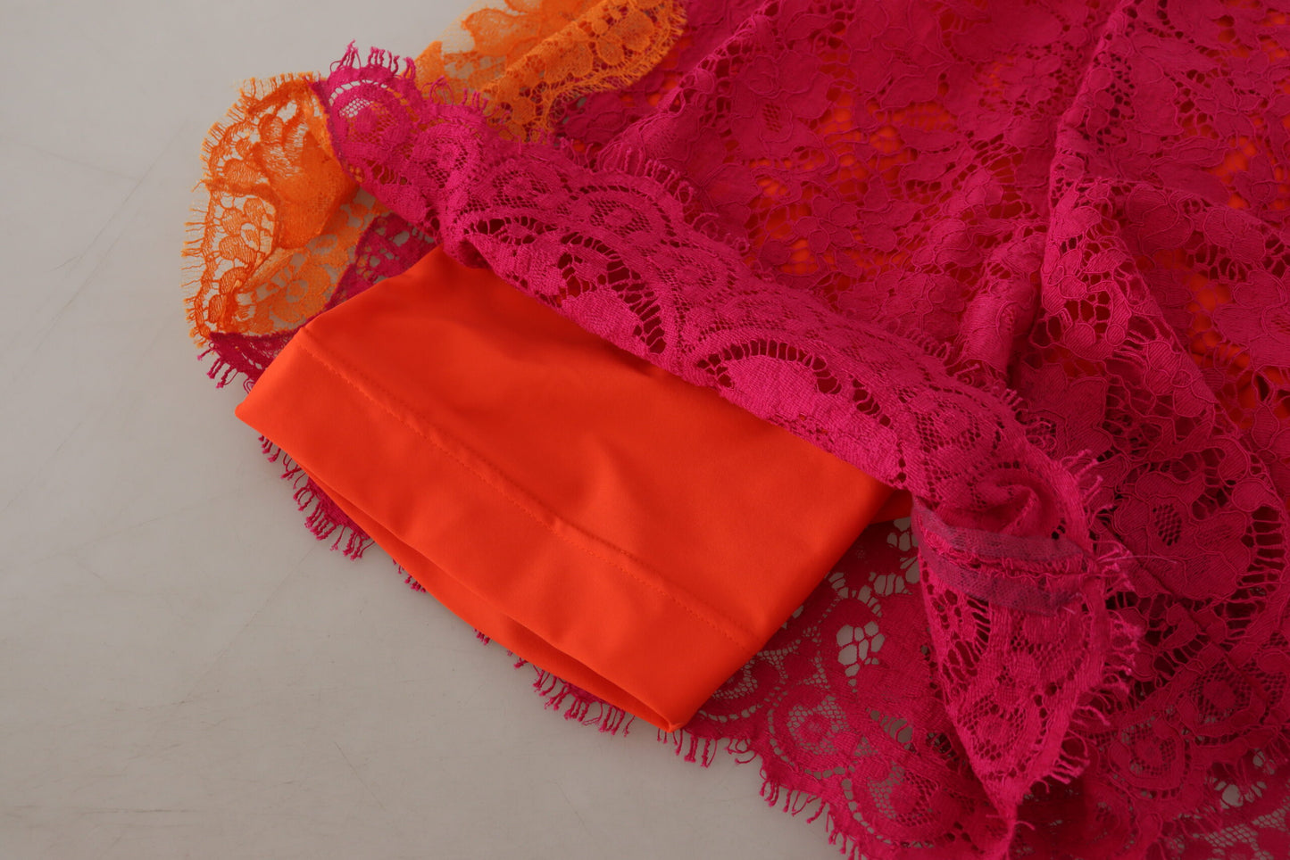 Dolce & Gabbana Pink Orange Lace Cotton High Waist Shorts