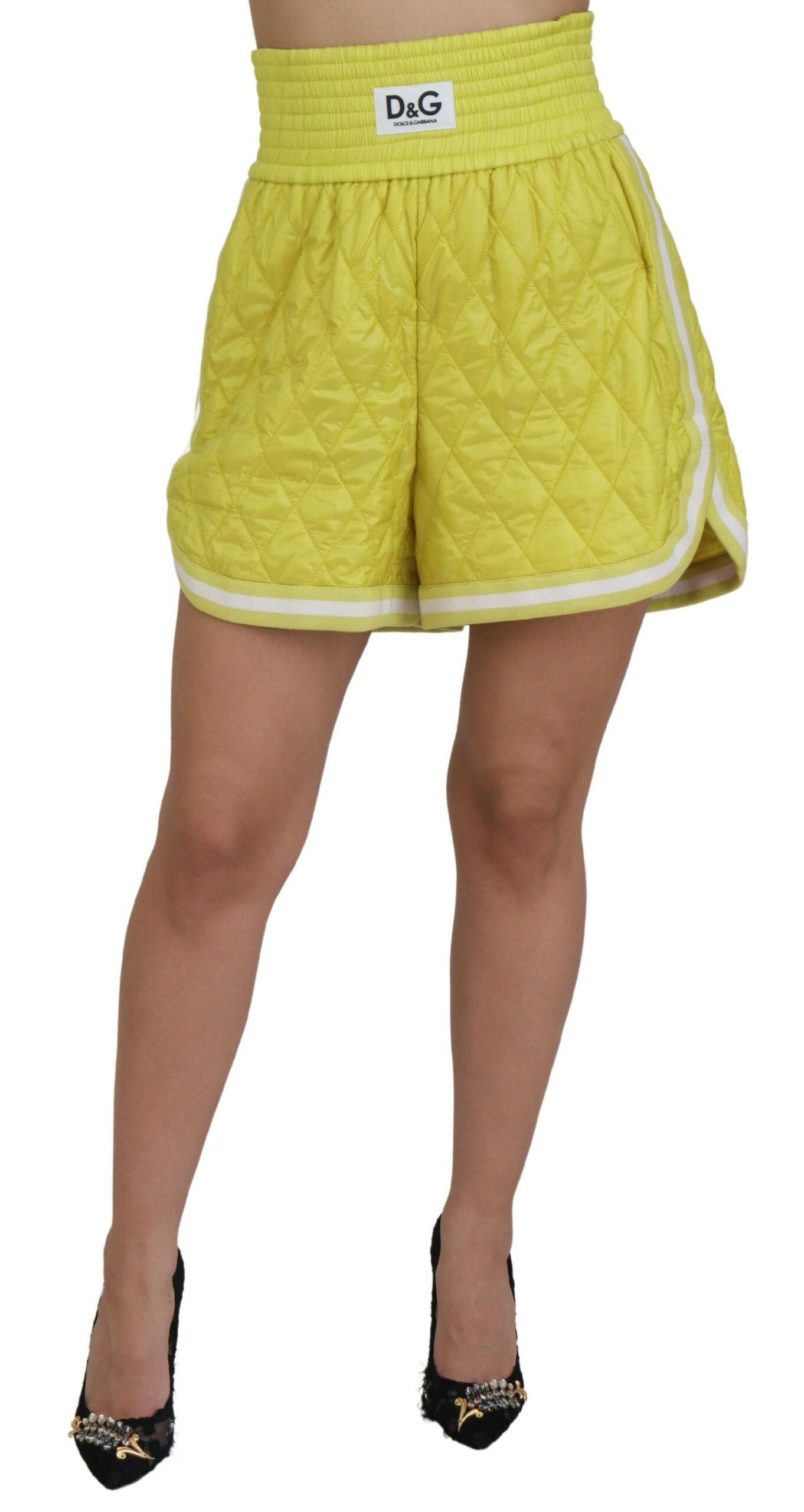 Dolce & Gabbana Yellow Nylon Quilted High Waist Bermuda Shorts