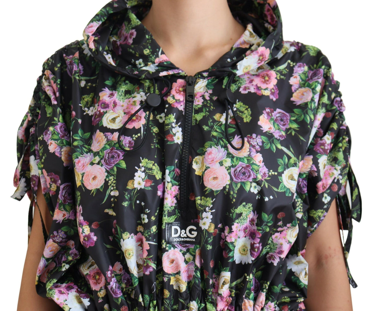 Dolce & Gabbana Black Floral Print Short Sleeves Mini Dress