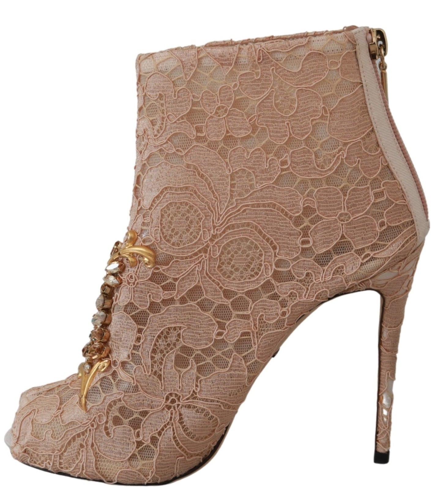 Dolce & Gabbana Pink Crystal Lace Booties Stilettos Shoes