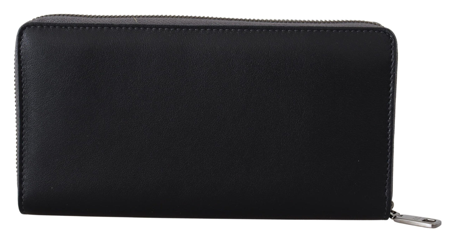 Dolce & Gabbana Black Zip Around Continental Clutch Leather Wallet