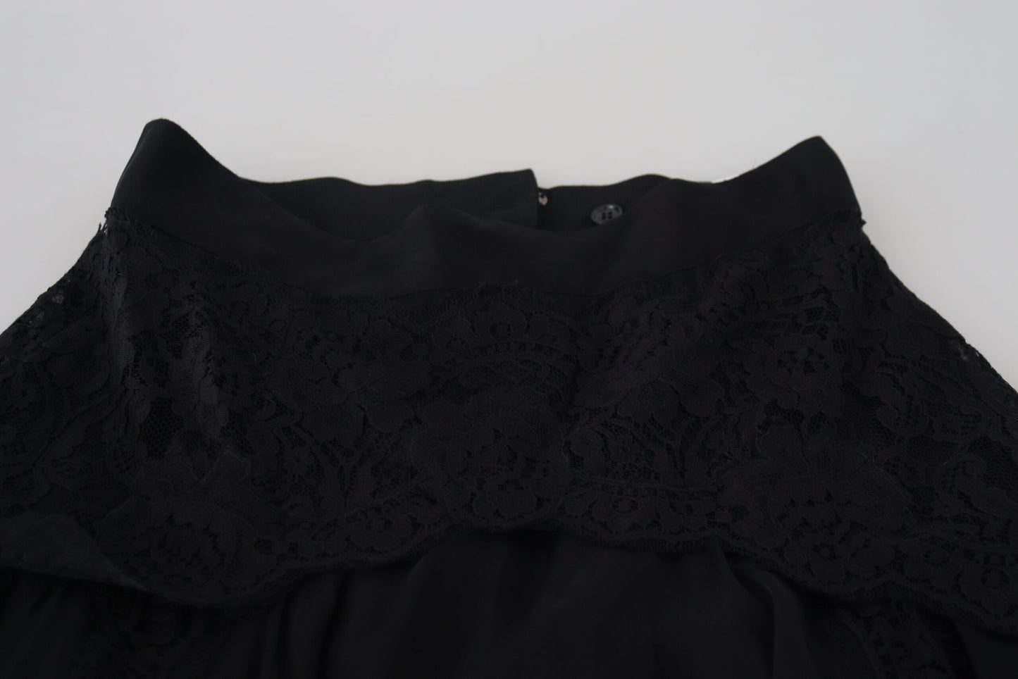 Dolce & Gabbana Black Silk Lace Trim High Waist Midi Skirt