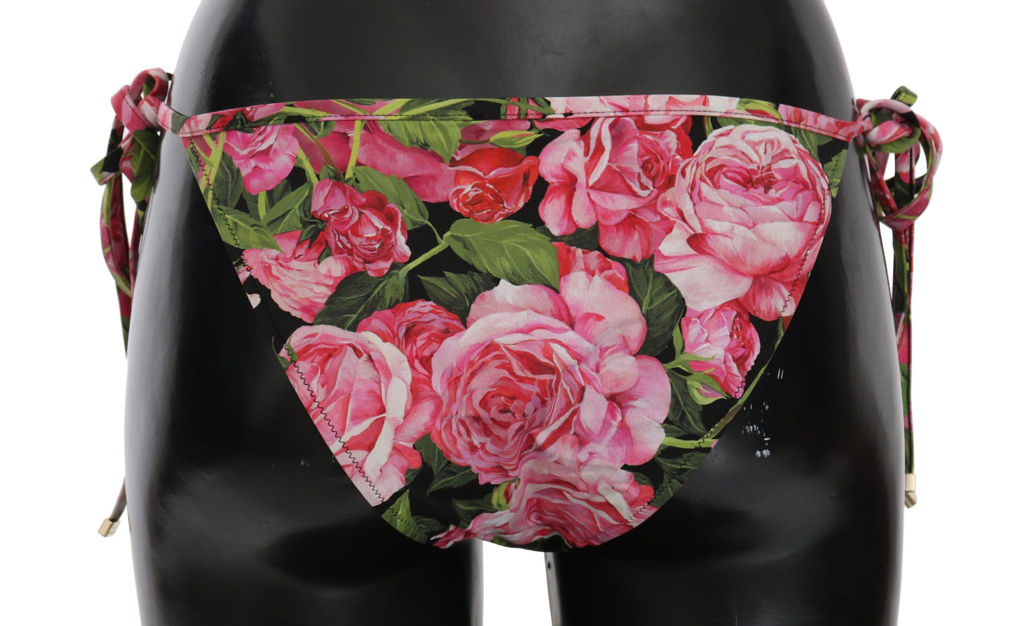 Dolce & Gabbana Black Pink Rose Print Bottom Bikini Beachwear