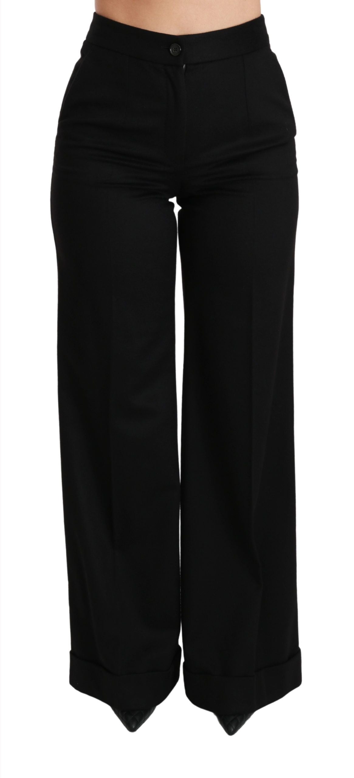 Dolce & Gabbana Black Wide Leg Flared Trouser Cashmere Pants