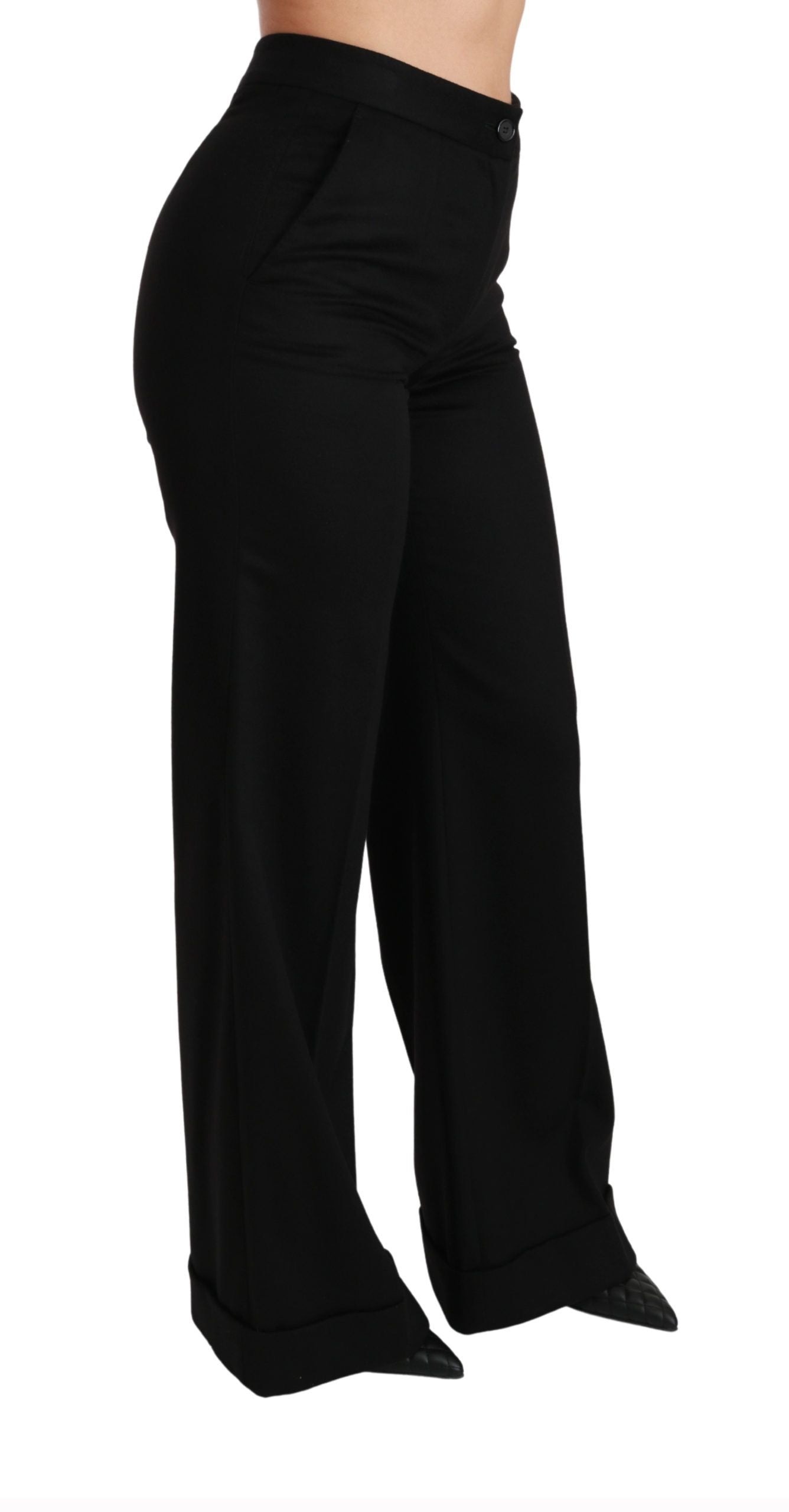 Dolce & Gabbana Black Wide Leg Flared Trouser Cashmere Pants