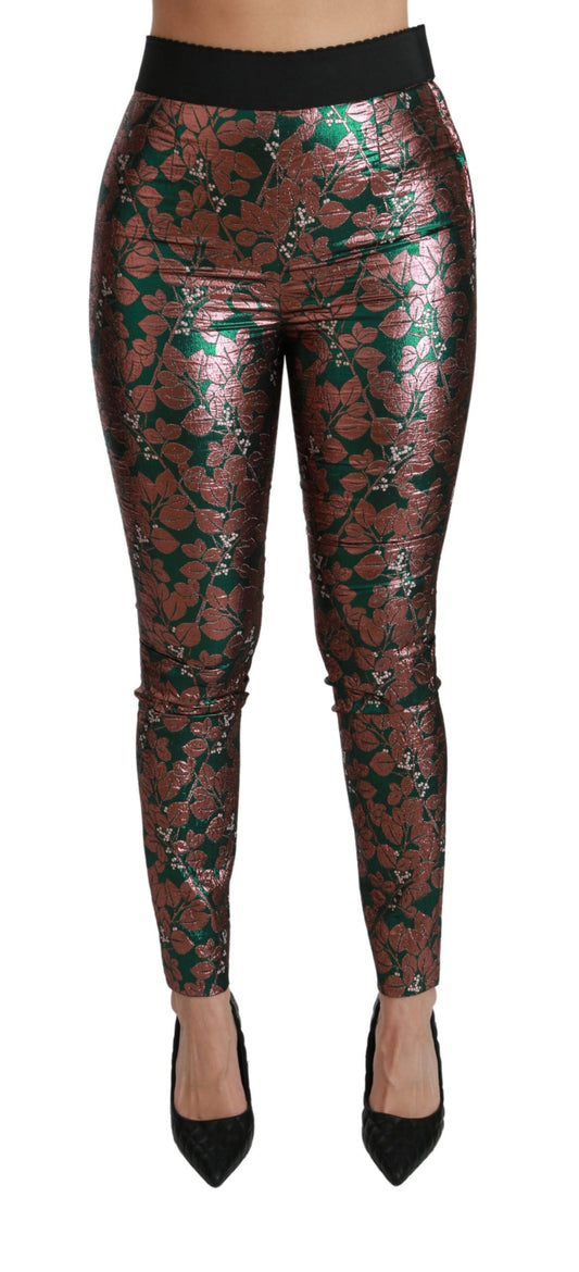 Dolce & Gabbana Green Bronze Leaf Tights Skinny Pants