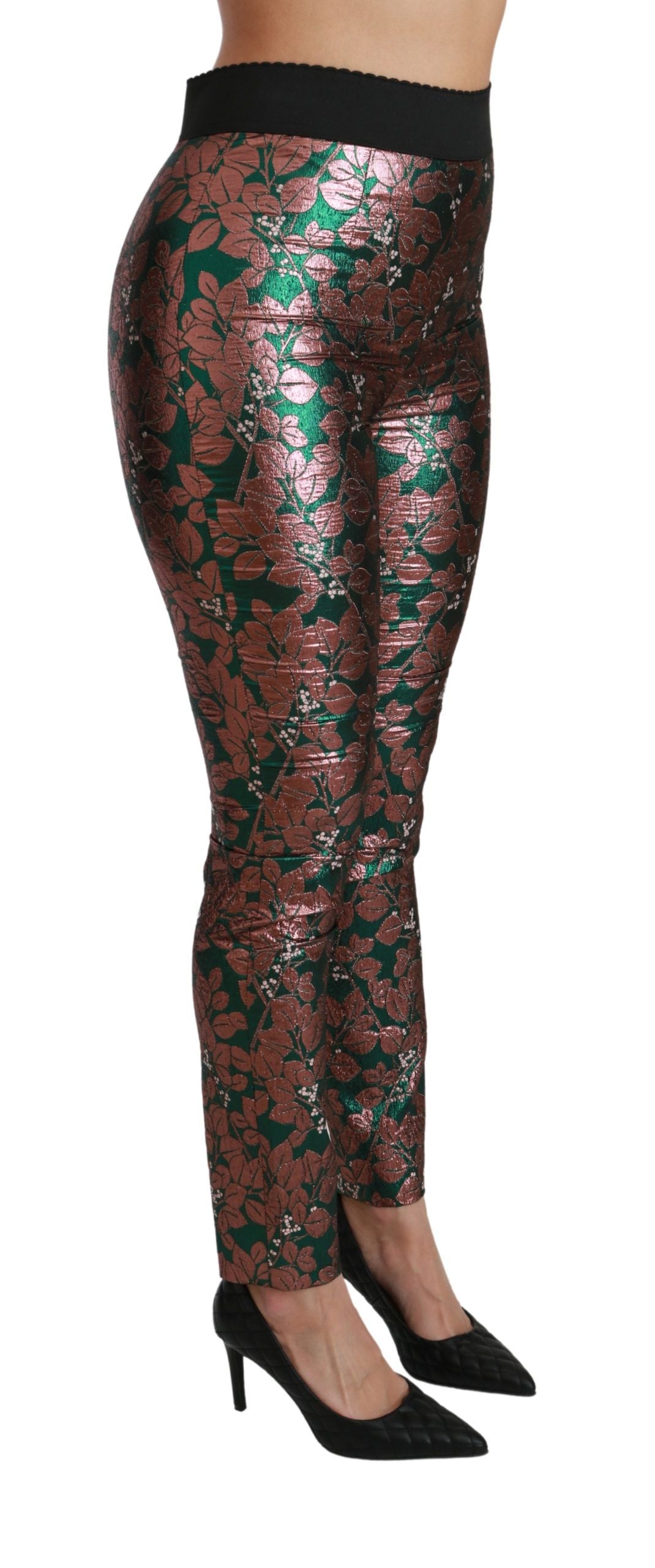 Dolce & Gabbana Green Bronze Leaf Tights Skinny Pants