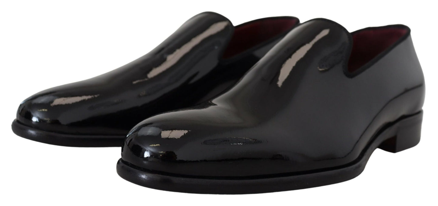 Dolce & Gabbana Black Patent Slipper Loafers Slipon Shoes