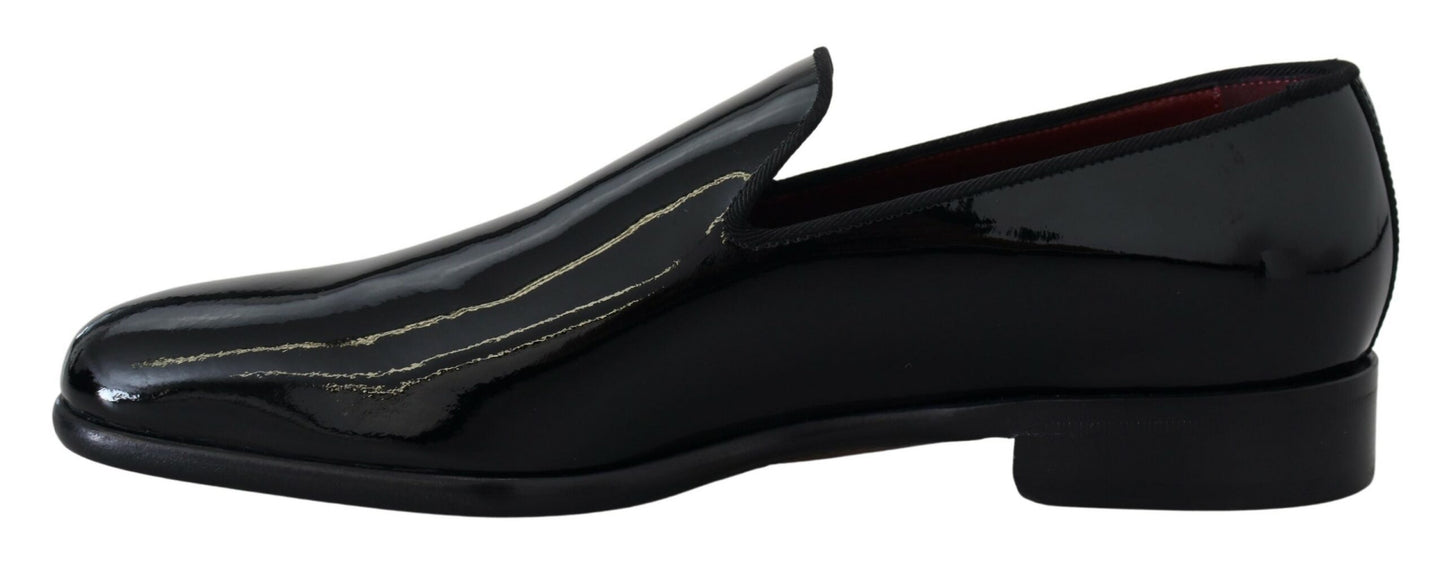 Dolce & Gabbana Black Patent Slipper Loafers Slipon Shoes