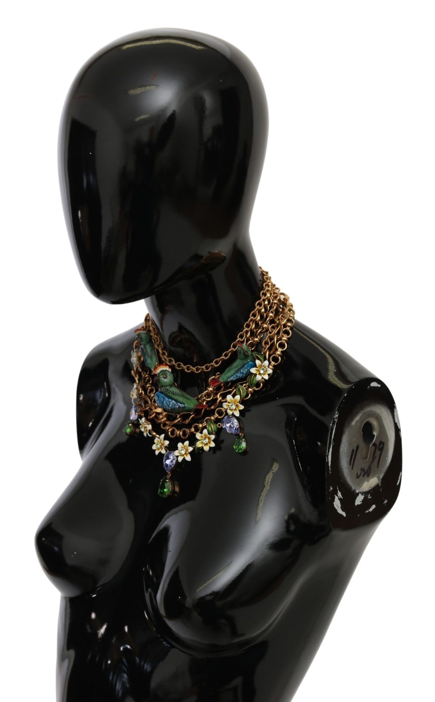 Dolce & Gabbana Gold Parrot Crystal Floral Charm Statement Necklace