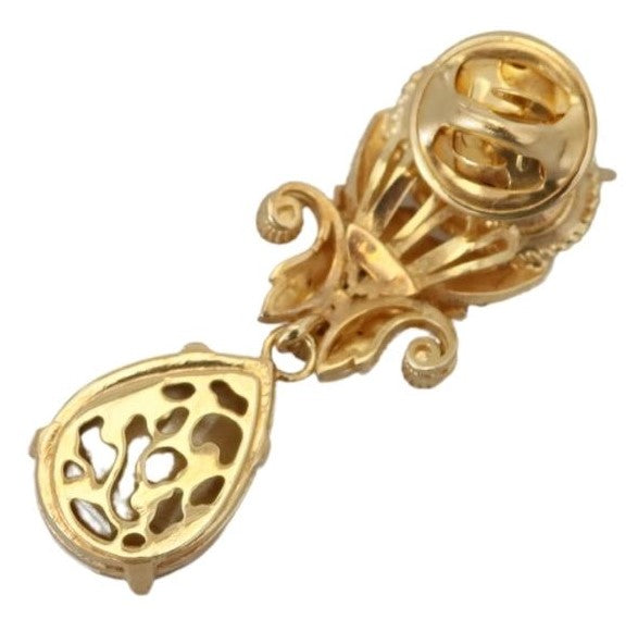 Dolce & Gabbana Gold Tone Brass Crystal Jewelry Dangling Pin Brooch