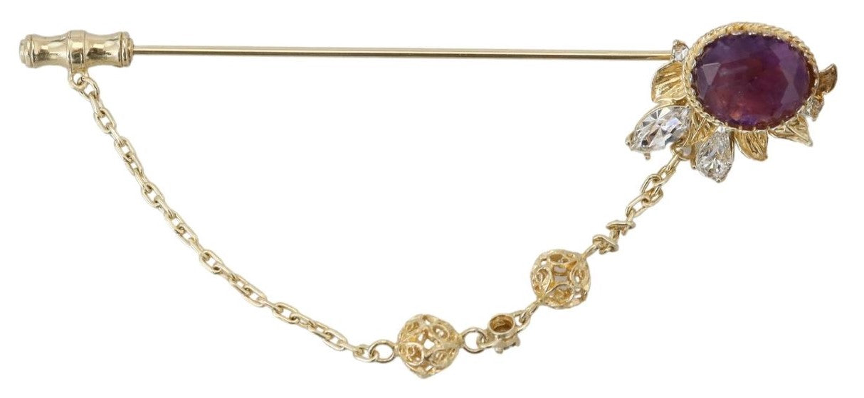 Dolce & Gabbana Gold Tone 925 Sterling Silver Crystal Chain Pin Brooch