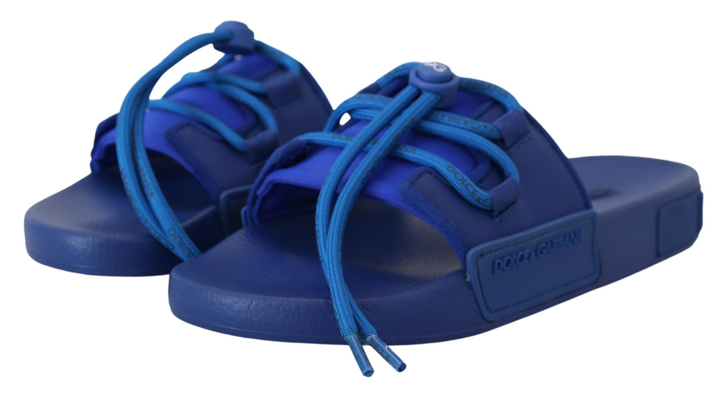 Dolce & Gabbana Blue Stretch Rubber Sandals Slides Slip On Shoes