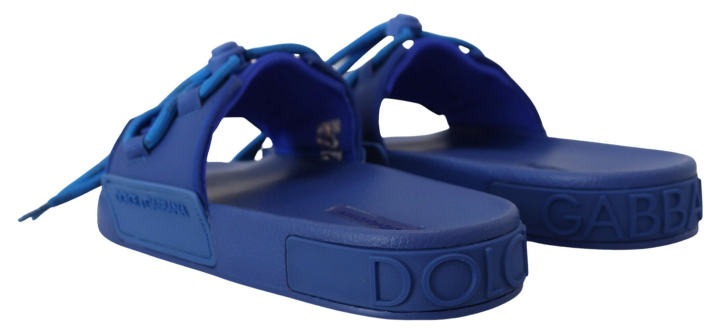 Dolce & Gabbana Blue Stretch Rubber Sandals Slides Slip On Shoes