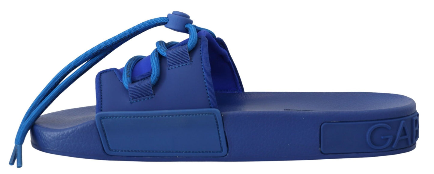 Dolce & Gabbana Blue Stretch Rubber Sandals Slides Slip On Shoes