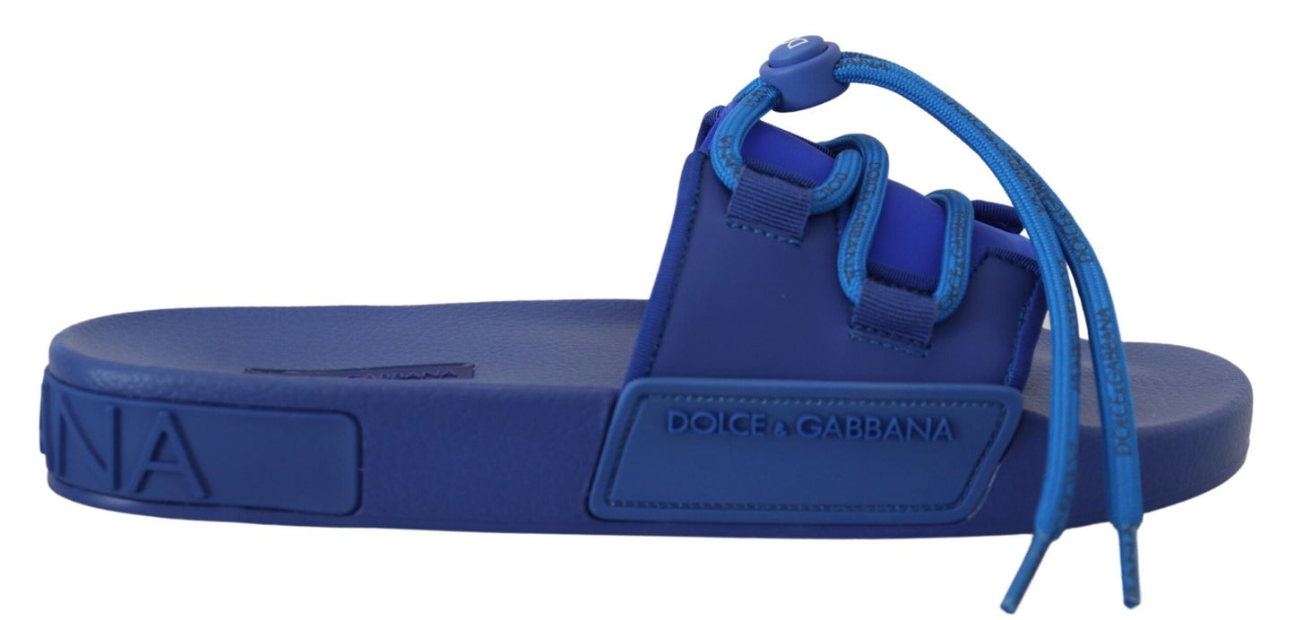 Dolce & Gabbana Blue Stretch Rubber Sandals Slides Slip On Shoes