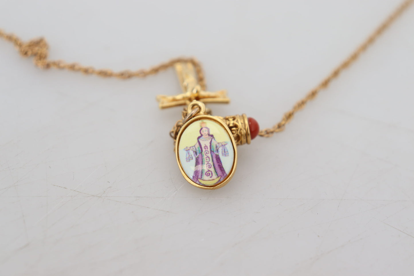 Dolce & Gabbana Gold Brass Chain Religious Cross Pendant Charm Necklace