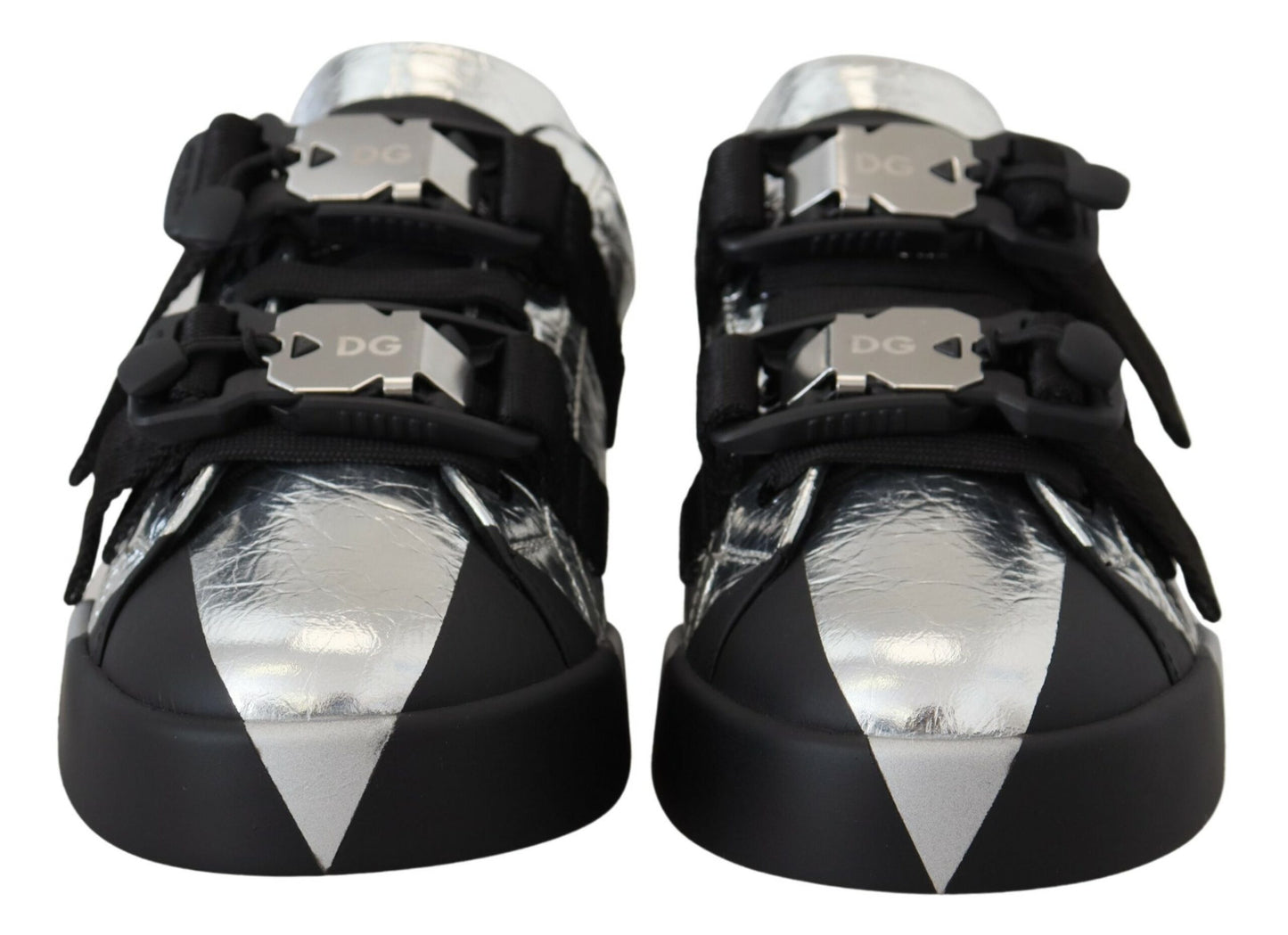 Dolce & Gabbana Black Silver Leather Low Top Sneakers Casual Shoes