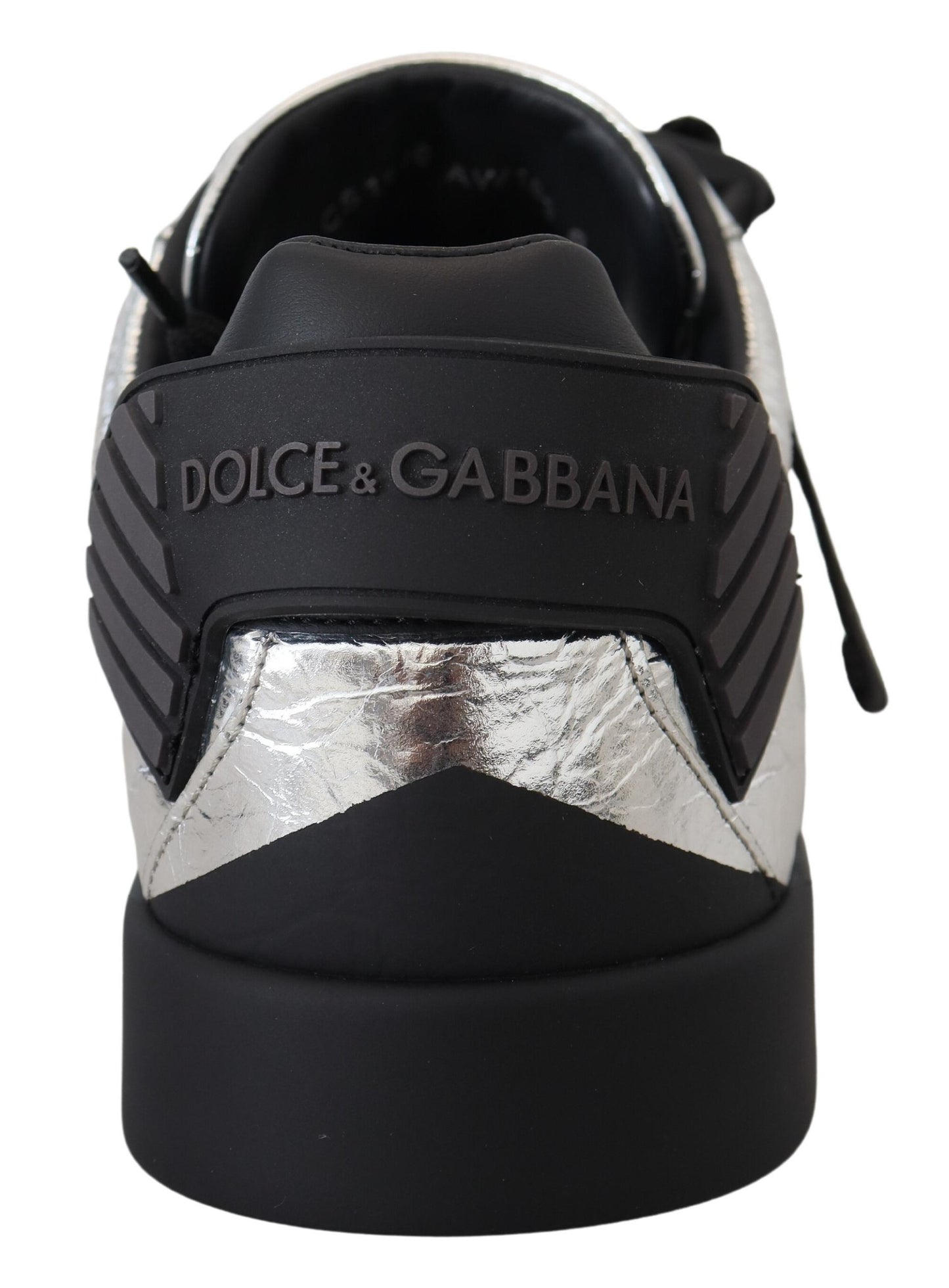 Dolce & Gabbana Black Silver Leather Low Top Sneakers Casual Shoes