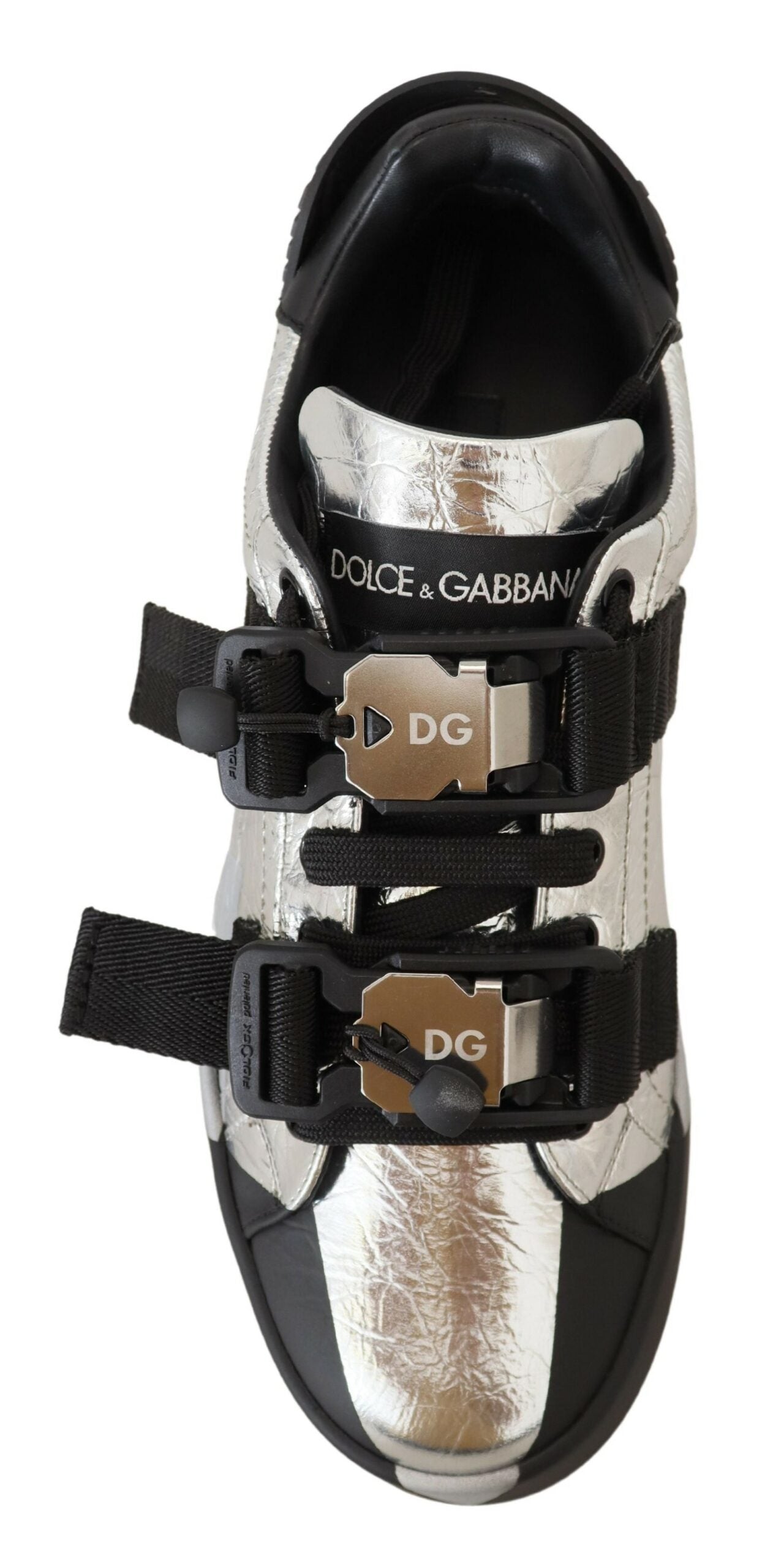 Dolce & Gabbana Black Silver Leather Low Top Sneakers Casual Shoes