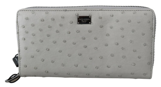 Dolce & Gabbana White Ostrich Leather Continental Mens Clutch Wallet