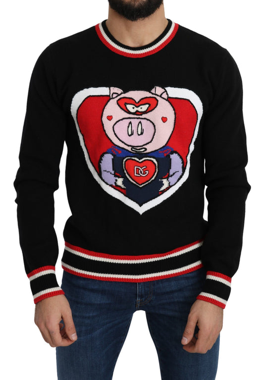 Dolce & Gabbana Black Cashmere Pig of the Year Pullover Sweater