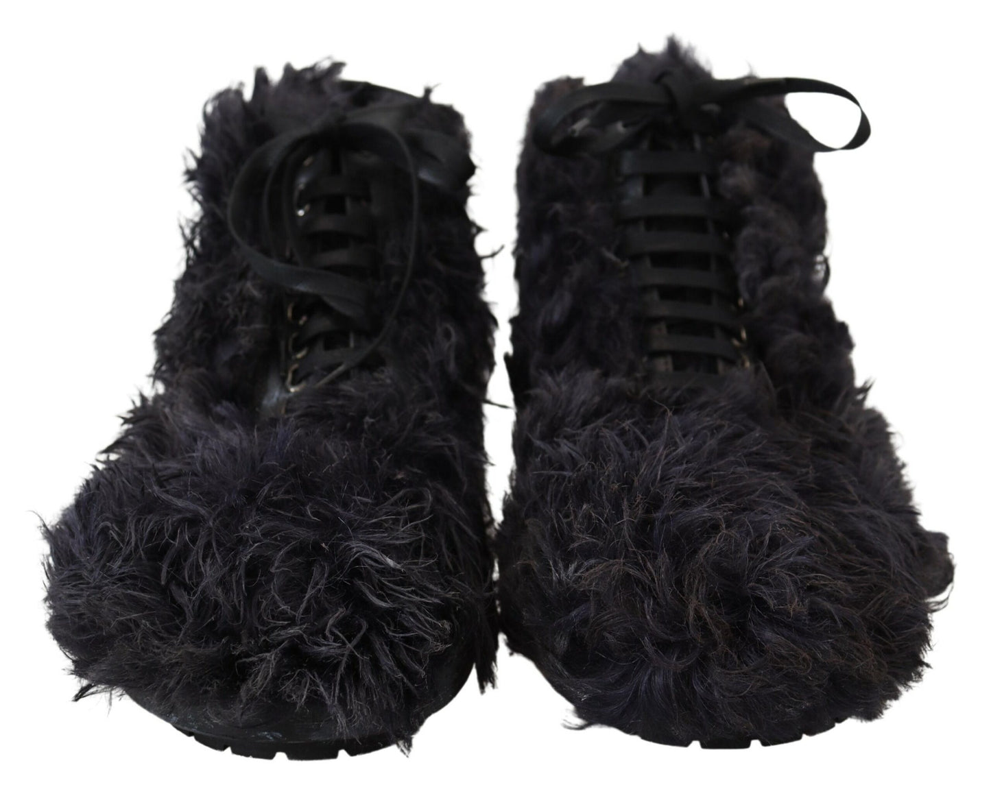 Dolce & Gabbana Black Leather Combat Shearling Boots Shoes